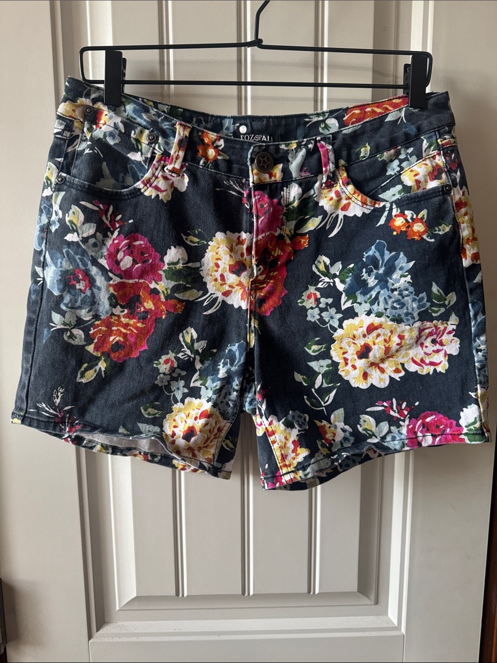 Floral Denim Shorts in Blue Multi - Women’s Jean Shorts